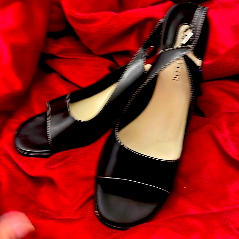 ANN TAYLOR heels slingback sandals black peep toe women’s black leather 11